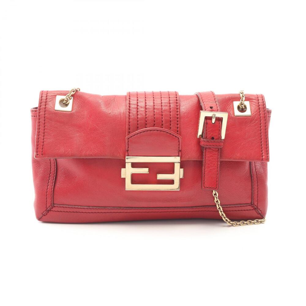 Fendi Mamma Bucket Shoulder Bag Leather Red